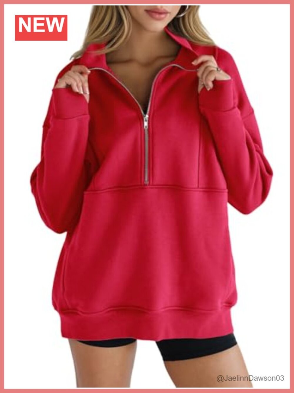 Fleece Half Zip Sweatshirt Stand Collar Thumb Hole Oversized Pullover